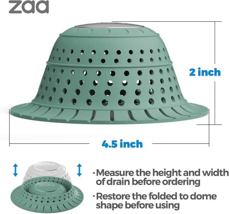 zaa Bathtub Drain Hair Catcher Green Silicone Collapsible Drain Protector for Pop-Up and Regular Drains of Shower Bathtub Tub Bathroom Sink - Image 5
